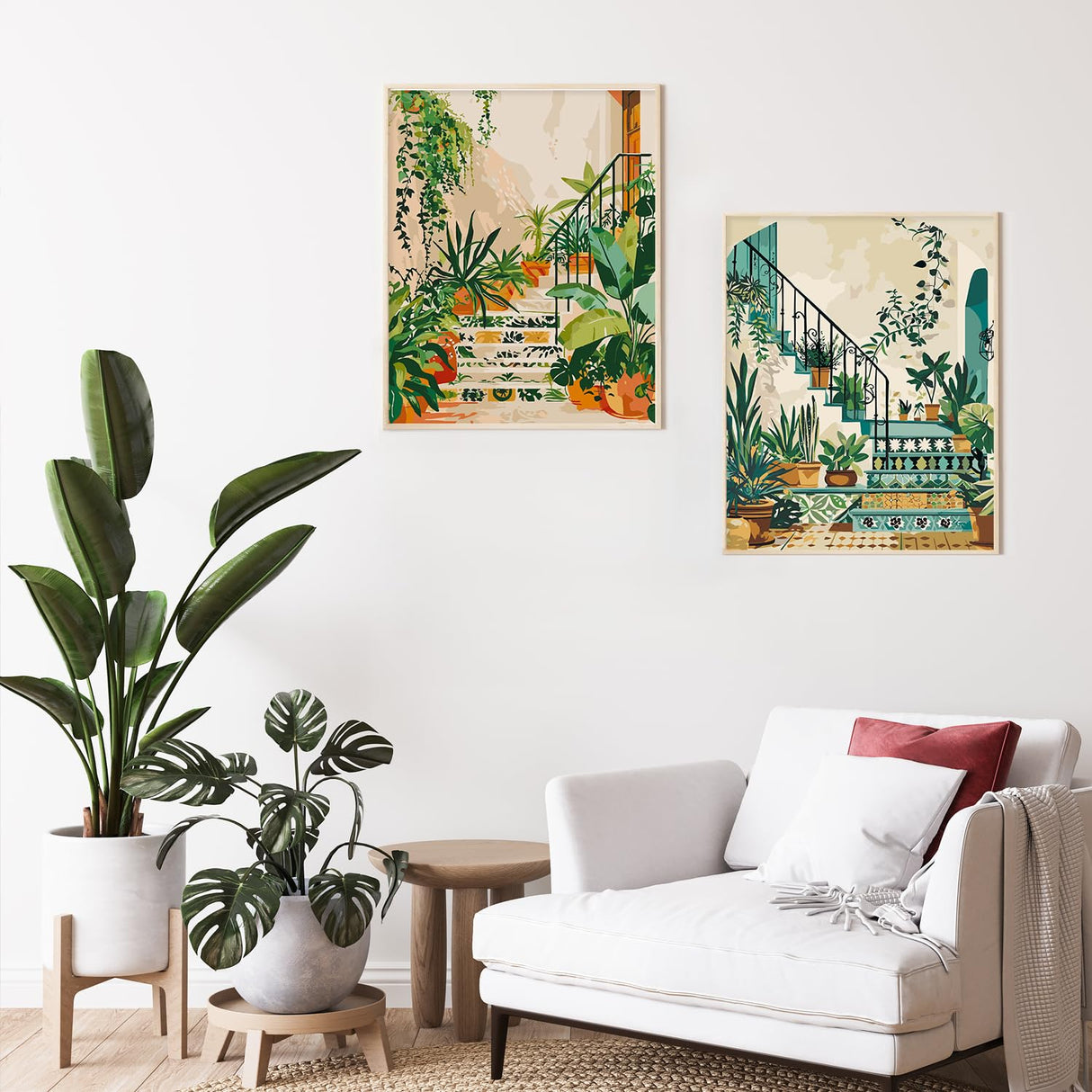 2 Pack Paint by Numbers Kit for Adults Beginner, Boho Green Plant Adult Paint by Number Kits on Canvas, DIY Acrylic Number Painting for Adults for Home Wall Decor Gift 16x20 Inch Possoco