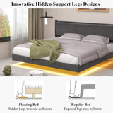 Gyfimoie Modern Grey King Floating Bed Frame with LED Lights and Double Beam Support Gyfimoie