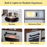 BRINJOY Corner Play Kitchen for Kids, Wooden Toddler Kitchen Playset w/Faucet, Sink, Microwave, Oven, Apron, Blackboard, Storage Cabinets, Pretend Cooking Toys w/Sound & Light Gift for Ages 3+ BRINJOY