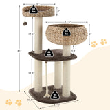 Tangkula Modern Cat Tree for Indoor Cats, Small/Tall Cat Tree with Natural Sisal Scratching Post, Hand-Made Wicker Cat Condo & Top Perch, Funny Hanging Toy Ball, Cute Cat Tree Tower for Large Cats Tangkula