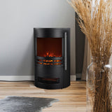Cambridge Round Freestanding Electric Fireplace with Remote Control, Realistic Flame Indoor Space Heater with Rounded Viewing Window for Living Room, Bedroom, Basement CAMBRIDGE