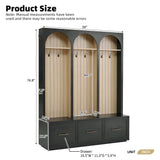 LUMISOL Farmhouse Entryway Hall Tree with Arched Design, 59" Entryway Bench with 3 Drawers, Entryway Coat Rack with 8 Retro Hooks, Rustic Hall Cabinet for Living Room Mudroom, Black LUMISOL