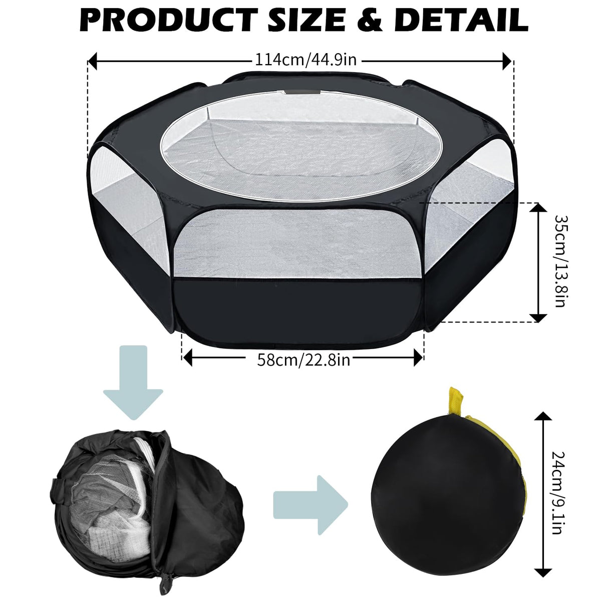 UWE Small Animal Playpen, Chicken Brooder Box with Cover Top, Portable Outdoor Exercise Pet Cage Tent, Waterproof Breathable Pet playpen Indoor for Chick Ktiien Bunny Hamster Guinea Pig, Black UWE