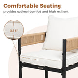 Grand patio Outdoor Dining Chairs Set of 4, 4 Pieces Patio Dining Chairs, Metal Woven Wicker Fixed Patio Chairs with Light Beige Cushions for Backyard, Deck, Garden, Porch, Lawn and Poolside (Natural) Grand patio