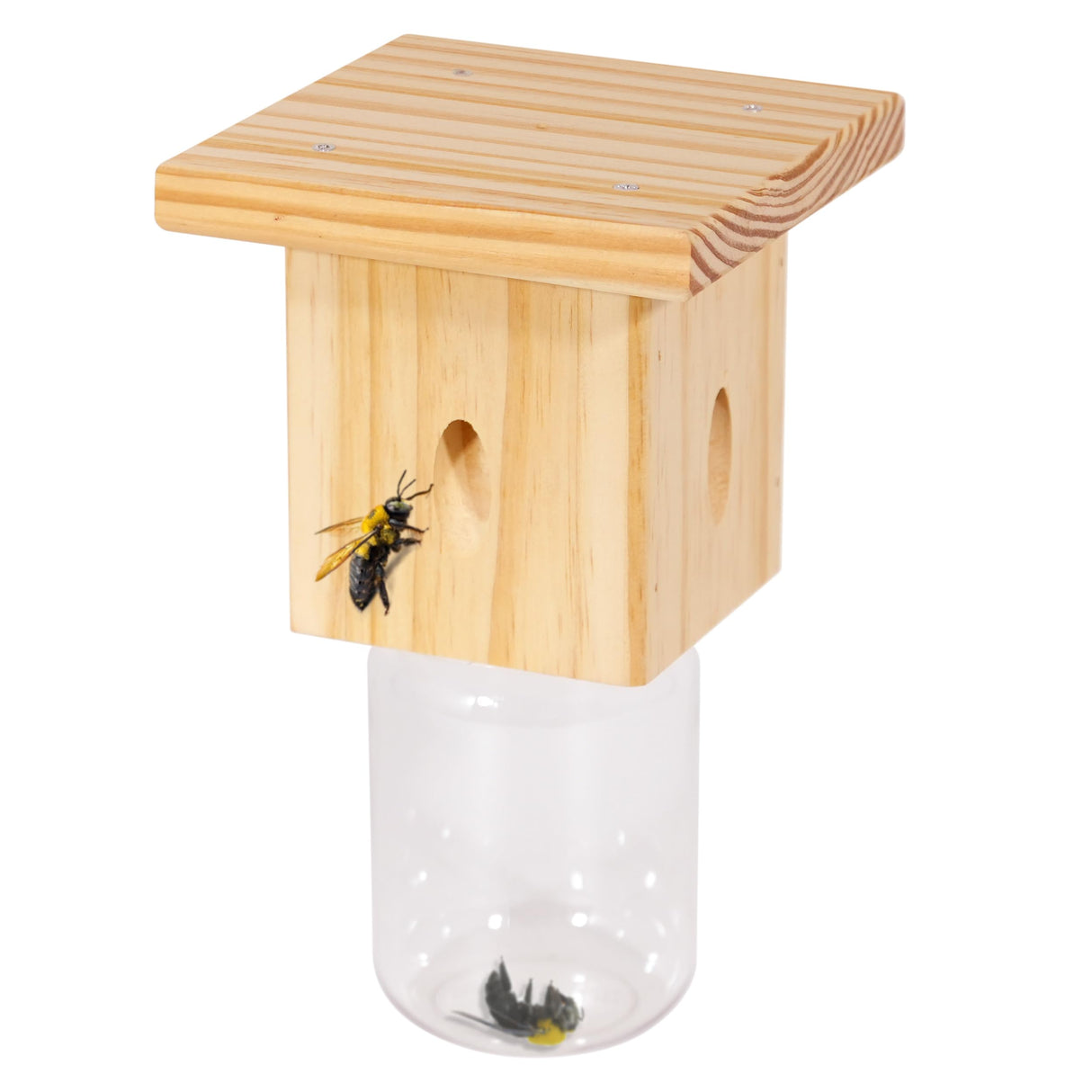 2 PCS Wood Carpenter Bee Trap for Outside - Best Bee Trap - Nature Hanging Carpenter Bee Traps Plastic Jar Outdoor - Insect Traps Best Bee Trap
