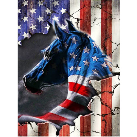 VISIAIP 5D Painting by Numbers Kits for Adults National Flag Horse DIY Round Diamond Art Kits Patriotic Animals Picture Art for Home Wall Decor,11.8x15.7 inch VISIAIP