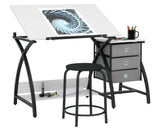 SD STUDIO DESIGNS 2 Piece Comet Center Plus, Craft Table and Matching Stool Set with Storage and Adjustable Top, Black/White, 50x23.75x29.5 inches SD STUDIO DESIGNS