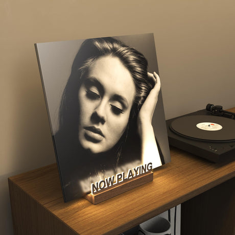 KORRTFID Now Playing Vinyl Record Stand, Vinyl Record Holder, Light Up Vinyl Record Display Stand, Vinyl Record Holder for Albums, Warm White Light with Fingerprint-Proof Acrylic Letters KORRTFID