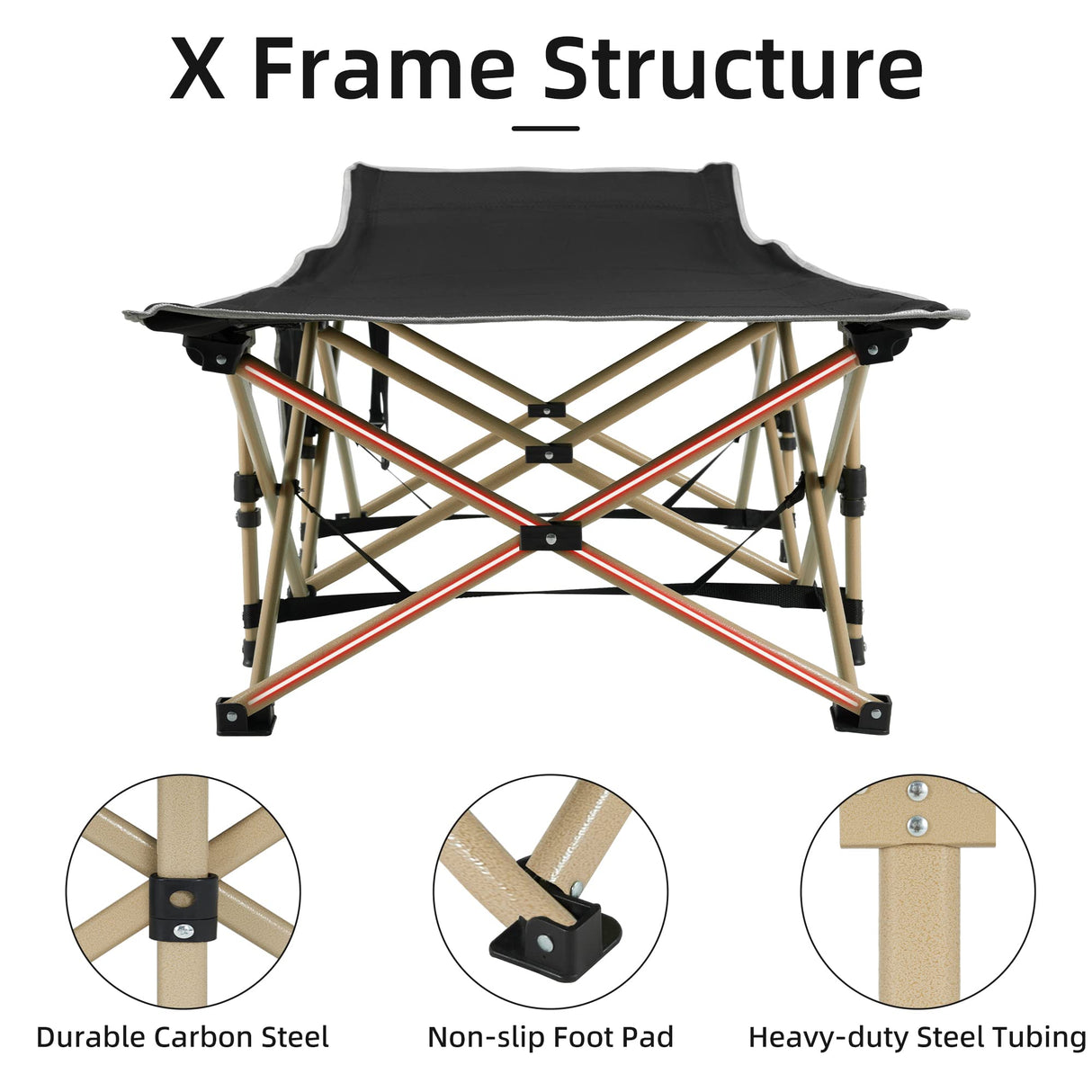Fragess Portable Camping Cot, 600LBS Max Load, Extra Wide with Thick Mattress, Folding Cot for Outdoor Camping/Office, Home Nap (Grey) Fragess