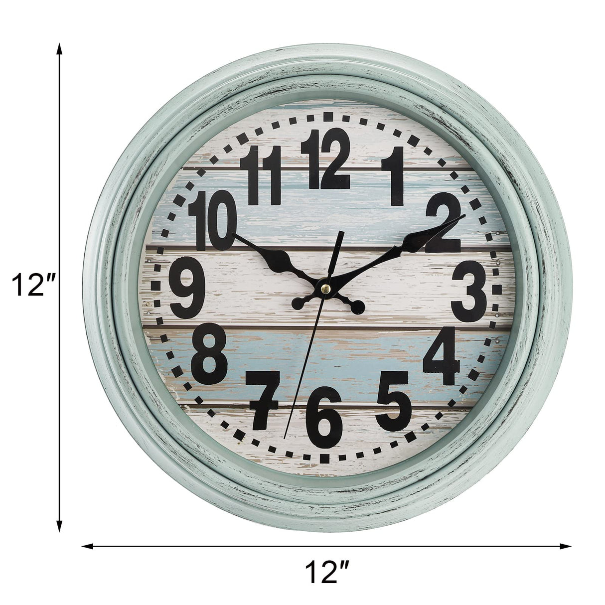 ZENFUN 12'' Rustic Wall Clock, Silent Non Ticking Clock Quartz Wall Clock Battery Operated, Country Style Wall Decoration for Kitchen Living Room Home, Office, School, Large Numbers, Green ZENFUN