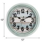 ZENFUN 12'' Rustic Wall Clock, Silent Non Ticking Clock Quartz Wall Clock Battery Operated, Country Style Wall Decoration for Kitchen Living Room Home, Office, School, Large Numbers, Green ZENFUN