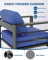 GarveeLife 5-Piece Dark Gray Aluminum Patio Furniture Set, 7-Seat Sectional Sofa with Grey Cushions (2 Singles+1 Loveseat+1 Sofa+1 Table), Outdoor Living Room Set (Blue) GarveeLife