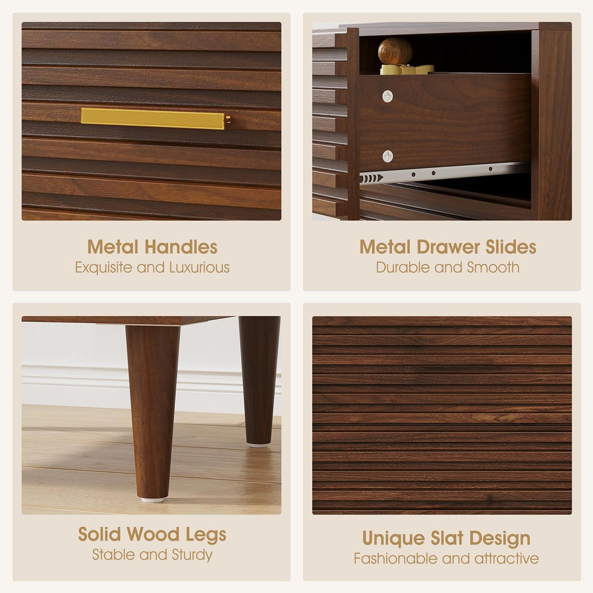 Alohappy Night Stands with Charging Station Set of 2, Mid Century Modern Nightstands, Wooden Bedside Table for Bedroom, End Table with Storage Drawers, Bed Side Table with USB Outlets, Brown 2pcs Alohappy