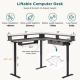 RedLemon 60 Inches L Shaped Electric Standing Desk,Height Adjustable Corner Gaming Desk with Drawers, Keyboard Tray, Power Outlets & LED Lights, Computer Desk with Monitor Shelf, Dark Rustic Oak RedLemon