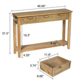 Wnutrees Farmhouse Console Table with 3 Rattan Drawers, 46" Long Narrow Boho Foyer Sofa Tables with Open Storage Shelves for Entryway,Hallway,Living Wnutrees