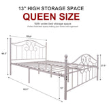 YERPERFO Metal Queen Bed Frame with Headboard and Footboard Farmhouse Platform Bed Frame Queen Size Under Bed Storage No Box Spring Needed and Easy Assembly(Queen, White) YERPERFO