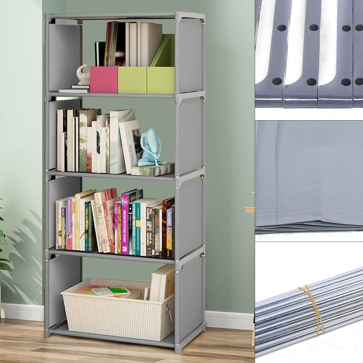 Kaichenyt Bookshelf 4-Tier Grey Open Storage Shelf Floor Standing Display Bookcase Modern Books Storage Shelves Open Bookshelf and Bookcase for Living Room, Home Office, 49(H) x15.74(L) x11(W) inch Kaichenyt
