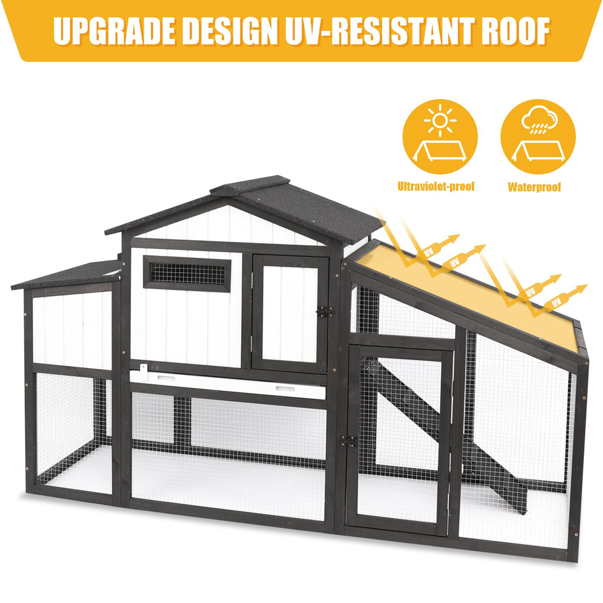 PetsCosset Chicken Coop Wooden, Backyard Hen House Indoor Outdoor for 2-3 Chickens, 2 Story Poultry Cage Chicken Coop and Run, Nesting Box, Pull Out Trays, for Small Animals Duck Rabbit Hen PetsCosset