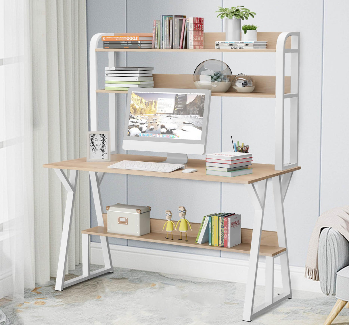 tonchean 47” Computer Desk with Hutch and Space-Saving Storage Shelves tonchean