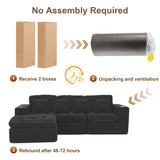 Hretanant Black L Shaped Modular Cloud Sectional Sofa, Comfy 3 Seater Sectional Couches for Living Room with Cup Holders, Modern L Shape Sofa Set for Living Room Bedroom, Black Hretanant