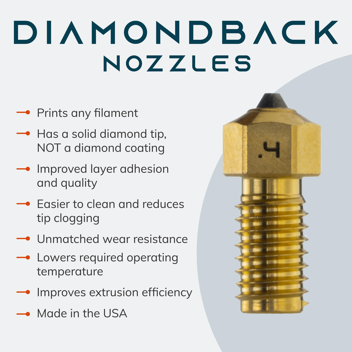 Diamondback Nozzles – AnkerMake M5 and M5C Compatible – Polycrystalline Solid Diamond Tip 3D Printer Nozzles, Improved Extrusion, Any Filament, Long Life, Wear Resistant, USA Made (0.4mm) US Synthetic