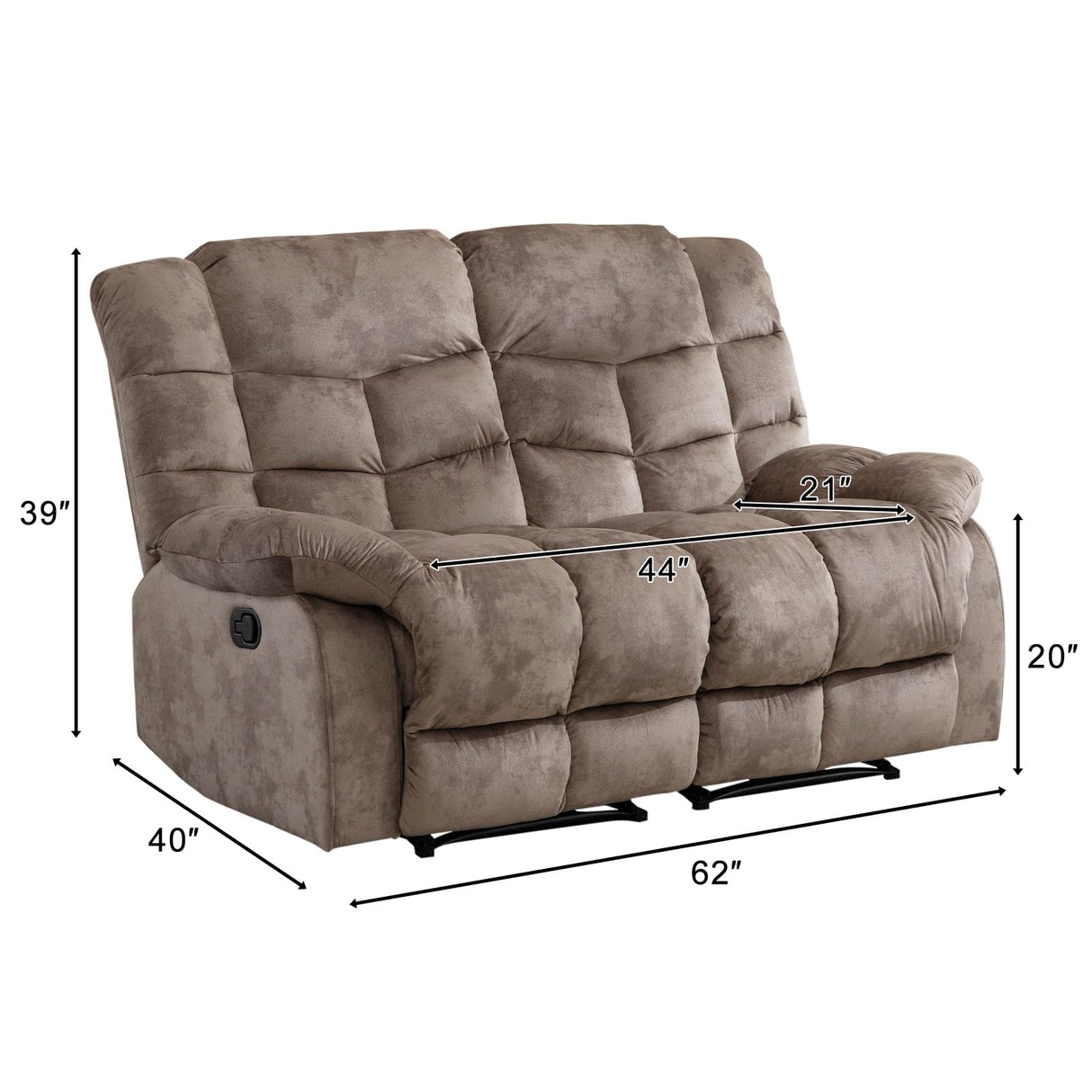 CANMOV Manual Loveseat Recliner, 2 Seat Recliner Sofa Chair with Armrest and Overstuffed Backrest, Couch Set for Living Room, Bedroom, Office, Light Brown CANMOV