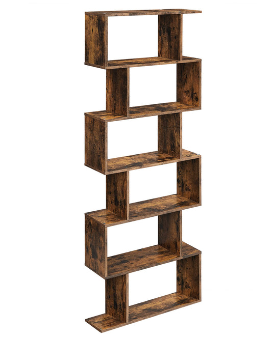 VASAGLE 6-Tier Rustic Brown Bookcase - Versatile Freestanding Storage Shelf for Home and Office - WoodArtSupply