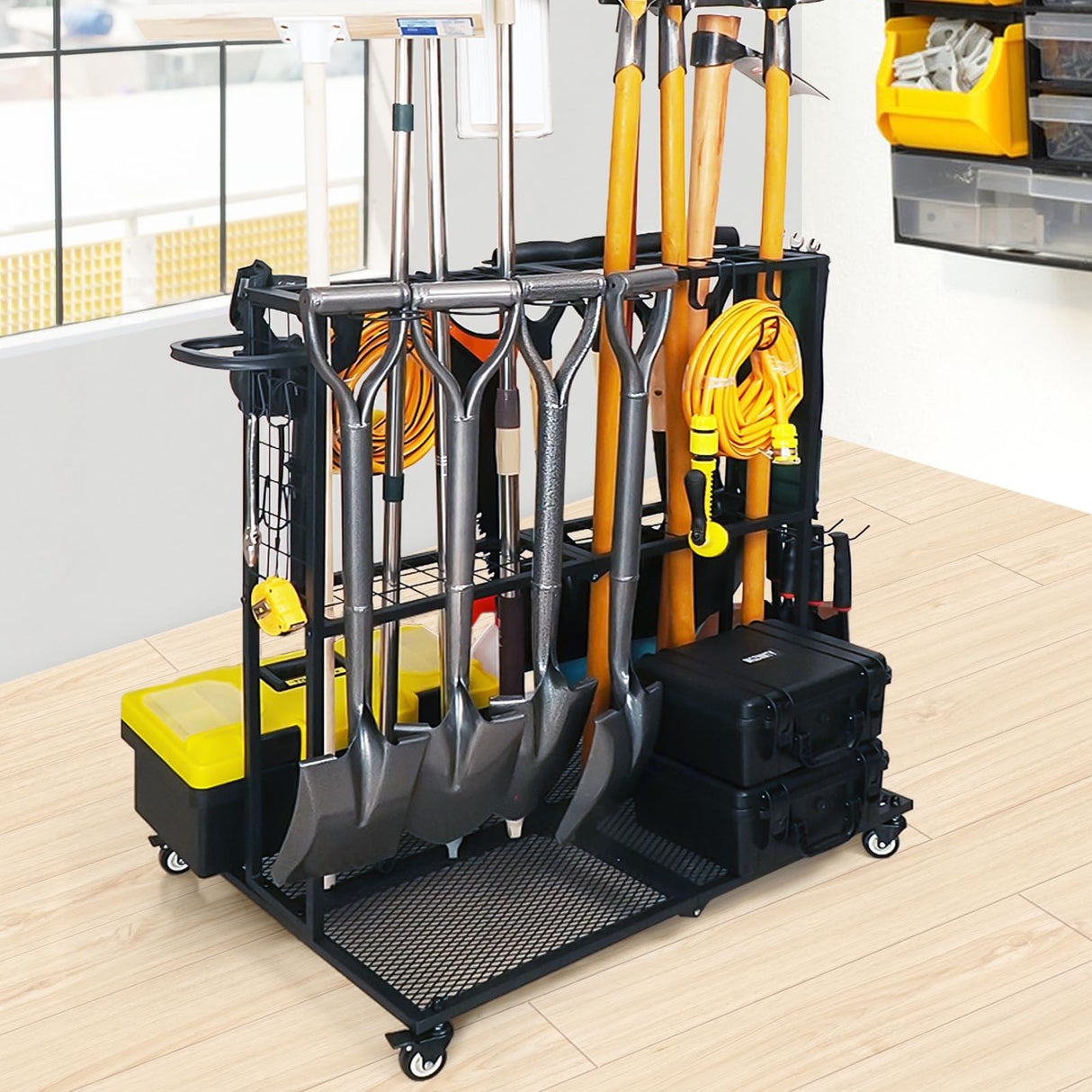 LCMWHOP Garden Tool Organizer - Heavy Duty Garage Storage and Organization with Wheels - Large Garden Tool Storage Holder for Lawn Yard Patio Shed,Garage Shovel Rack LCMWHOP