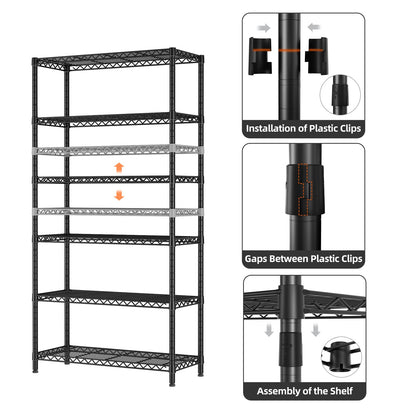 SINGAYE 6 Tier Shelf Organizer Storage Metal Shelves Garage Wire Shelving Unit Pantry Rack 36" L x 14" W x 72" H Black