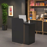 HEOTJUUQ Modern Reception Desk with Curved Privacy Panel & LED Light Strip, Lockable Drawers, 6 Color Options Front Counter Desk, Retail Checkout Counter for Salon, Office, Boutique(Black) HEOTJUUQ