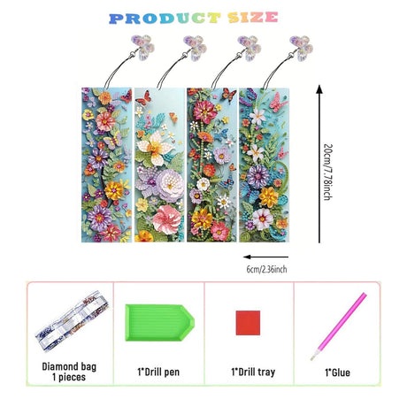 4pcs Diamond Art Bookmarks,Diamond Painting Bookmark Kits for Adult,DIY Gem Art Small Crafts with Rhinestone Tassel,Paint by Diamonds for Graduation Birthday Reader Gifts (Flower) bestact