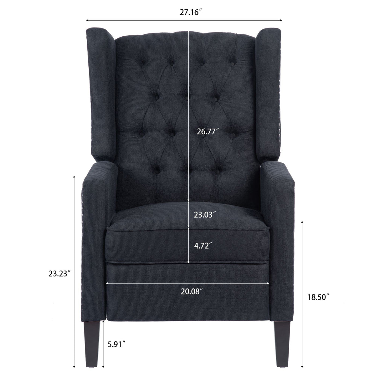 Push Back Recliner Chair,Easy Chairs for Small Spaces,Comfy Armchair,Reading Recliner Chairs for Adults,Living Room Accent Chair, Wingback and Rivets Design for Modern Recliner Chair(Black) NITYASUNDARA