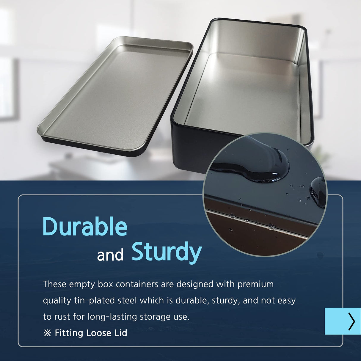 WEANOS Black Metal Tin Box Lids - Large Containers, Holder for Keeping Car Keys, Cookie, Pencil Case, 8.2 x 4.7 x 2.4 inch WEANOS