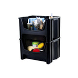 Mighty Tuff Jumbo Stackable Storage Bins, Pack of 3, Easy-Access Storage, Large Easy-To-Grip Handles, Wide Front Opening, Interlocking, Stack Vertically, Black Mighty Tuff