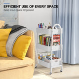 EAGMAK 3 Tier Utility Rolling Cart, Metal Storage Cart with Handle and Lockable Wheels, Multifunctional Storage Organizer Trolley with Mesh Baskets for Kitchen, Living Room, Office, Garage (White) EAGMAK