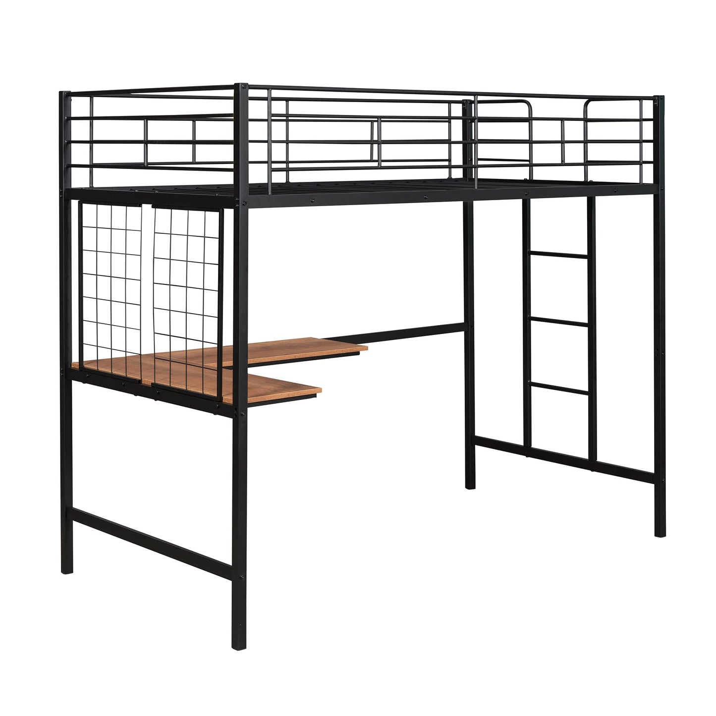 Harper & Bright Designs Twin Size Metal Loft Bed with L-Shape Desk, High Loft Bed with Metal Grid and Ladder,Loft Bed for Kids Teens Adults, No Box Spring Needed (Black)