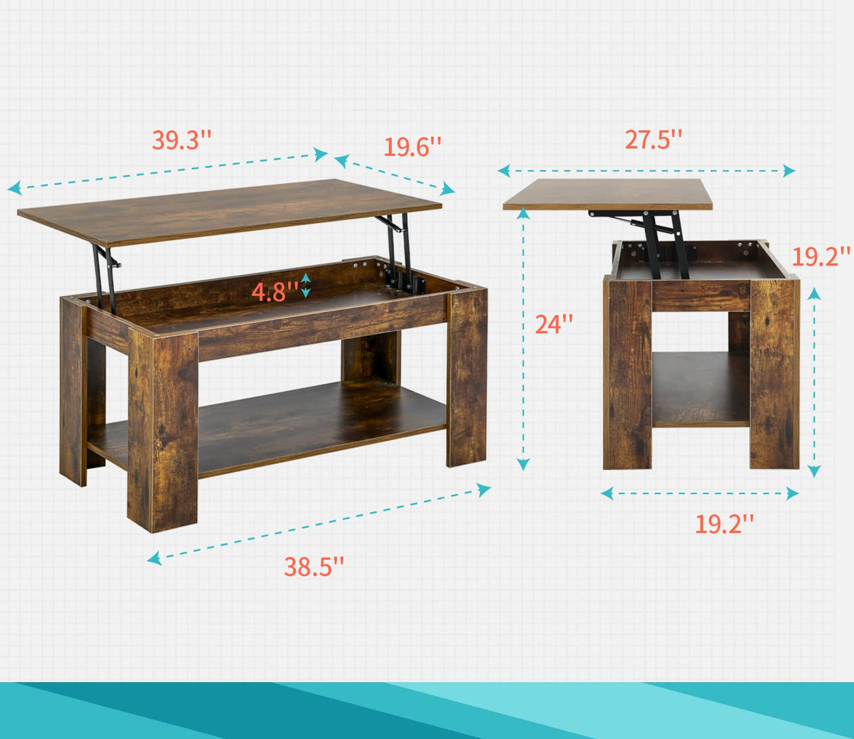 FDW Lift Top Coffee Table with Hidden Compartment and Storage Shelf Wooden Lift Tabletop for Home Living Room Reception Room Office (Brown) FDW