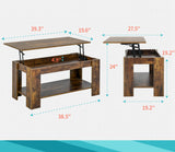 FDW Lift Top Coffee Table with Hidden Compartment and Storage Shelf Wooden Lift Tabletop for Home Living Room Reception Room Office (Brown) FDW