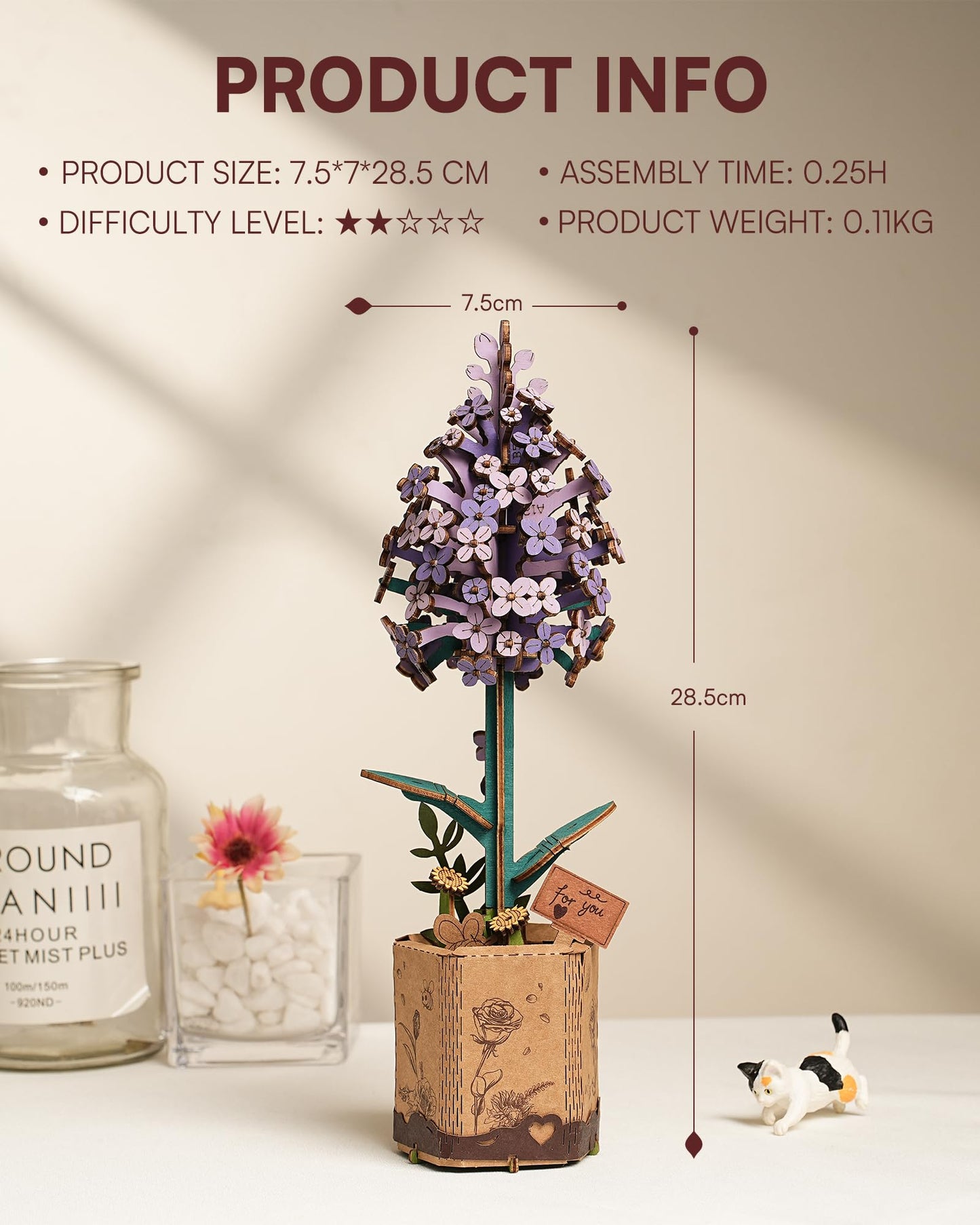 ROBOTIME 3D Puzzle Wooden Flower Lilac DIY Model Kit to Build for Adults Artifical Bouquet Collection Craft Brain Teaser Puzzle Creative Gift Home Decor