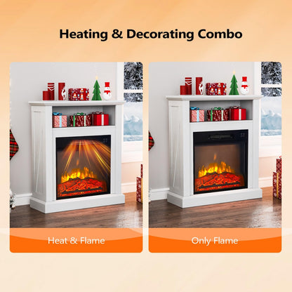 Bonnlo 30''H Freestanding Electric Fireplace Stove Space Heater with Realistic Flame, White Wood Mantel, Remote Control for Home Room Indoor, 1400W