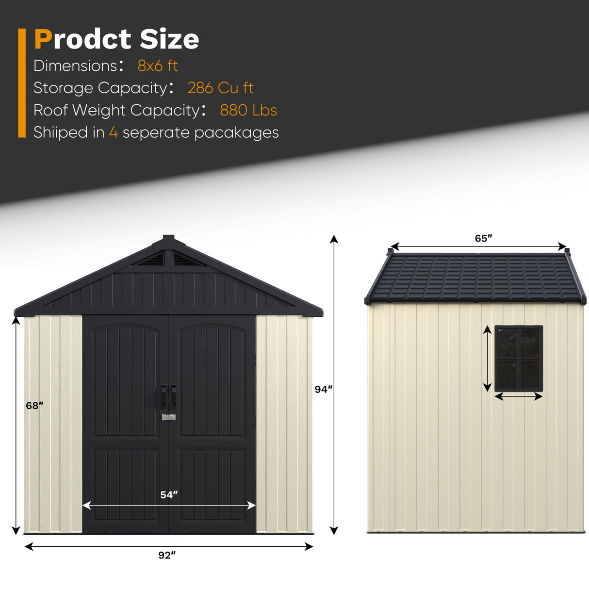 Devoko Plastic Outdoor Storage Shed with Floor, 8 x 6 FT Resin Tool Garden Shed with DIY Window and Lockable Door, Outside Kick-it Shed for Patio,Garden, Backyard, Lawn, Beige Devoko