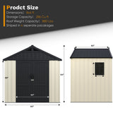 Devoko Plastic Outdoor Storage Shed with Floor, 8 x 6 FT Resin Tool Garden Shed with DIY Window and Lockable Door, Outside Kick-it Shed for Patio,Garden, Backyard, Lawn, Beige Devoko