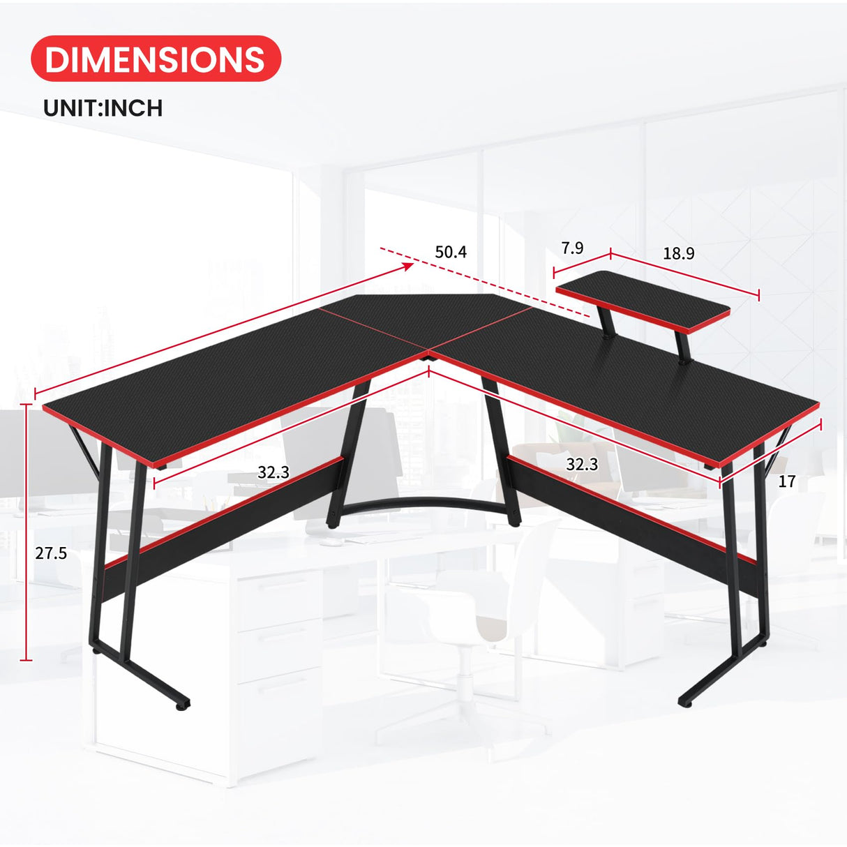 BLKMTY L Shaped Desk PC Gaming Desk Computer Desk with Monitor Stand Large Desktop Studying Executive Table Corner Desk Office Computer Table for Home Office Sturdy Writing Workstation, Pink BLKMTY