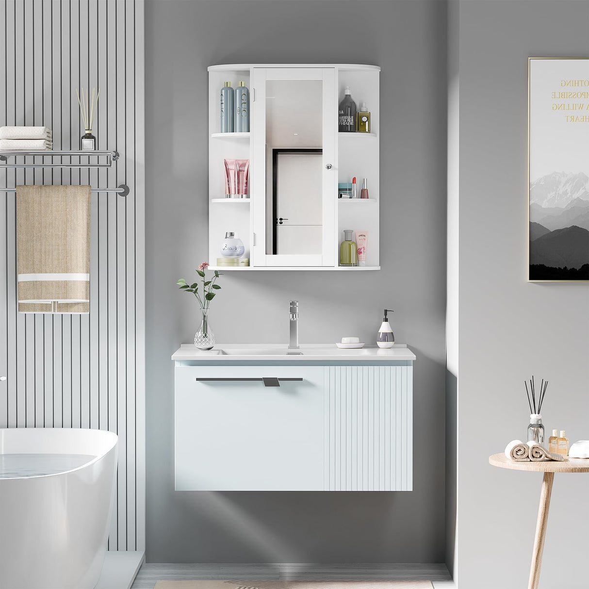 ZENY Bathroom Cabinet with Mirror Wall Mount Medicine Cabinet with 2 Tier Inner Adjustable Shelves Wooden Storage Cabinets Organizer ZENY