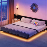 DWVO King Size Floating Bed Frame with LED Lights and Charging Station – Sturdy Metal Platform Design, No Box Spring Needed DWVO