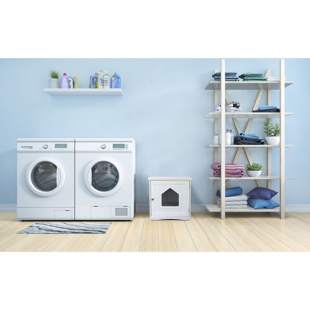 TRIXIE Litter Box Enclosure, Hidden Kitty Litter Box Cabinet, Furniture Style, White,(19.84 LBS) TRIXIE