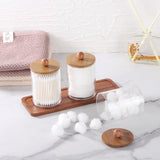 Tbestmax Qtip Holder with Vanity Tray, Clear Bathroom Containers Dispenser for Storage Cotton Swab/Ball/Pad Holder Wood Lids Tbestmax
