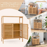 LOKO Bamboo Bathroom Cabinet, Freestanding Storage Organizer with Double Shutter Doors, Removable Shelf, Open Shelves, Non-Slip Foot Pads, Multifunctional Floor Cabinet for Entryway, Living Room LOKO
