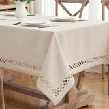 MIULEE Natural Thick Polyester Linen Rectangle Tablecloth with Decorative Cutouts Waterproof Stain and Wrinkle Resistant Table Cloth Farmhouse Table Cover for Thanksgiving Dining Party, 55 x 120 inch MIULEE
