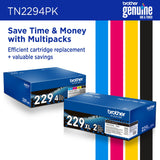 Brother Genuine TN2294PK Standard Yield 4-Pack Printer Toner Cartridges - Black, Cyan, Magenta, Yellow Toner Multipack Brother